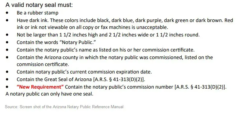Arizona notary seal requirements