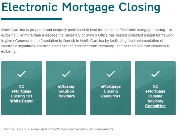 Electronic mortgage closing - North Carolina Secretary of State