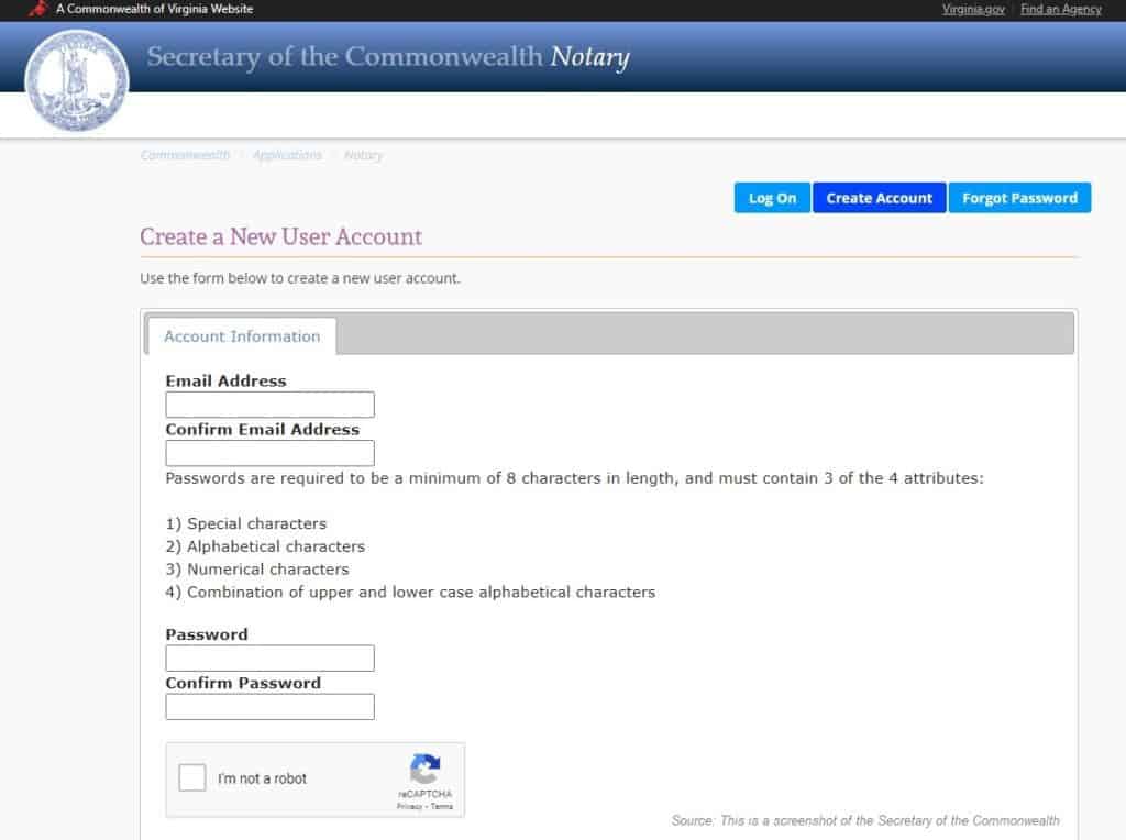 Submit a notary application to the VA Secretary of the Commonwealth