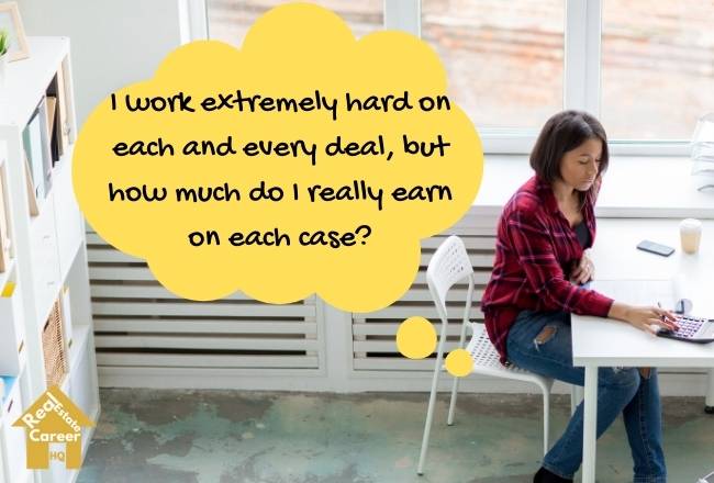 Real estate agent calculating commission