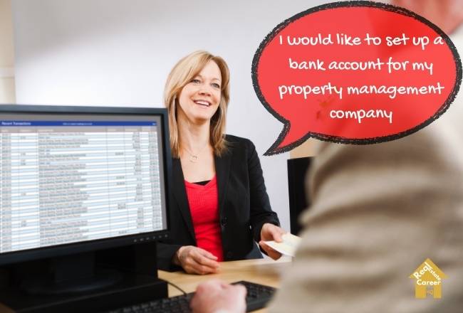 Businesswoman setting up bank account for her property management company
