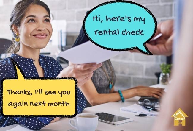 Tenant drop off rental check at property management office