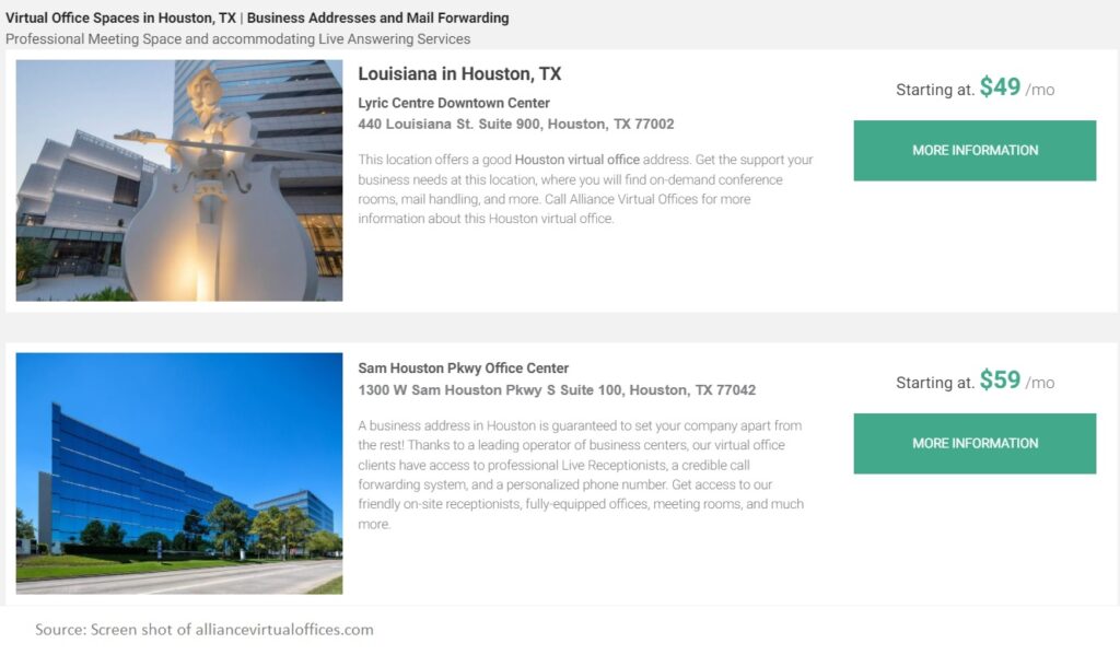 Virtual office spaces in Texas 