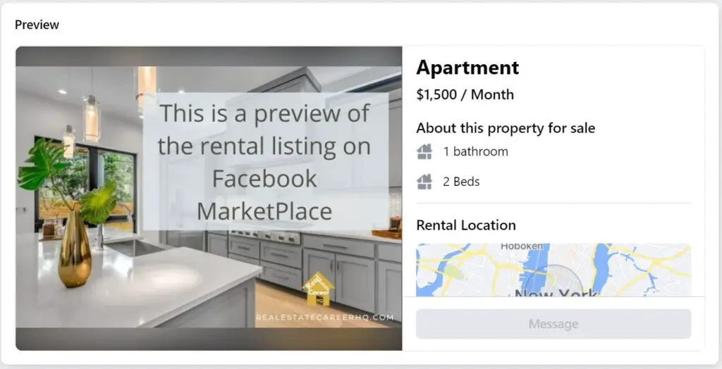Preview of a rental listing on Facebook Marketplace