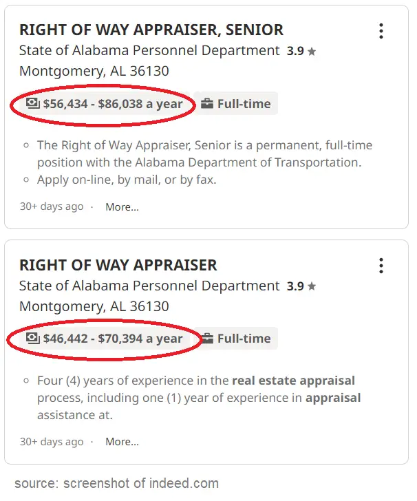 Alabama real estate appraiser income job listings