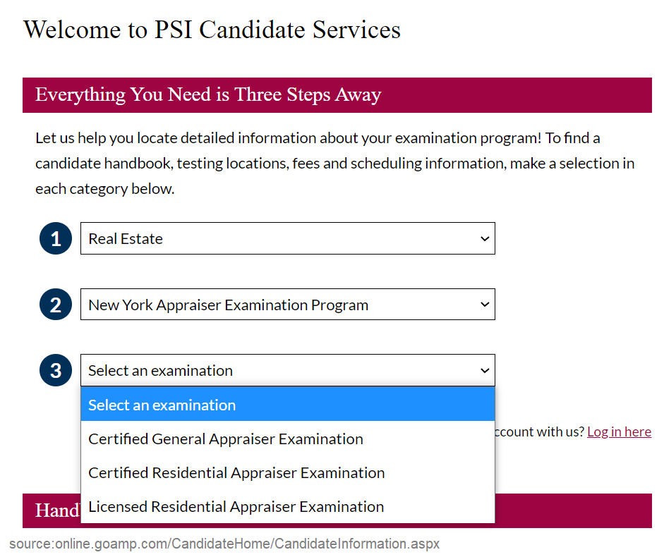 New York Real Estate Appraiser Exam PSI Registration